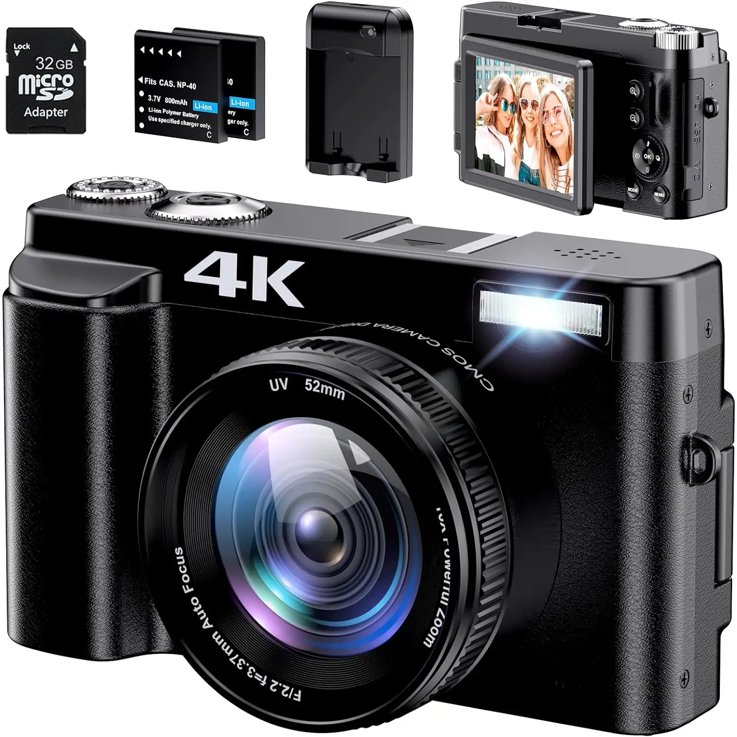 TEBNGIHNM 4K Digital Camera for Photography Autofocus 48MP 4K Camera with SD Card - 1